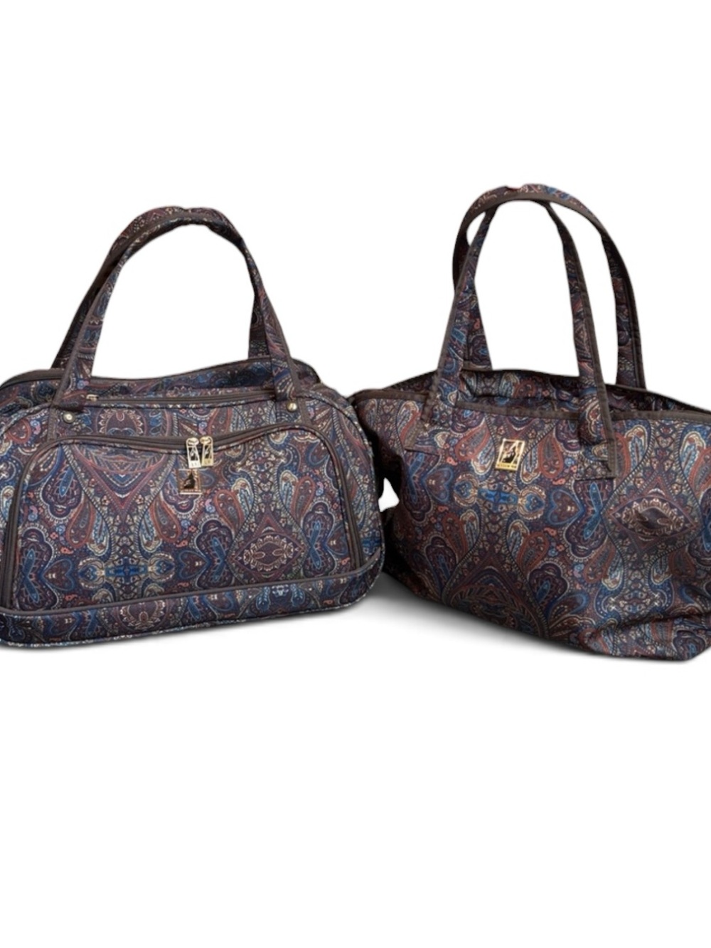 London Fog Paisley Rolling Wheel Luggage 19" Brown & Travel Tote Bag